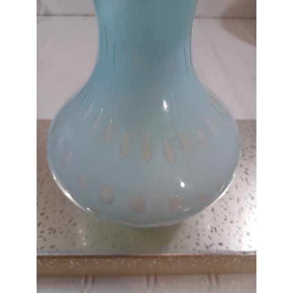 FENTON AQUA POWDER BLUE BUBBLE OPTIC FLUTED TOP CRESTED OVERLAY VASE RUFFLED - Picture 4 of 11